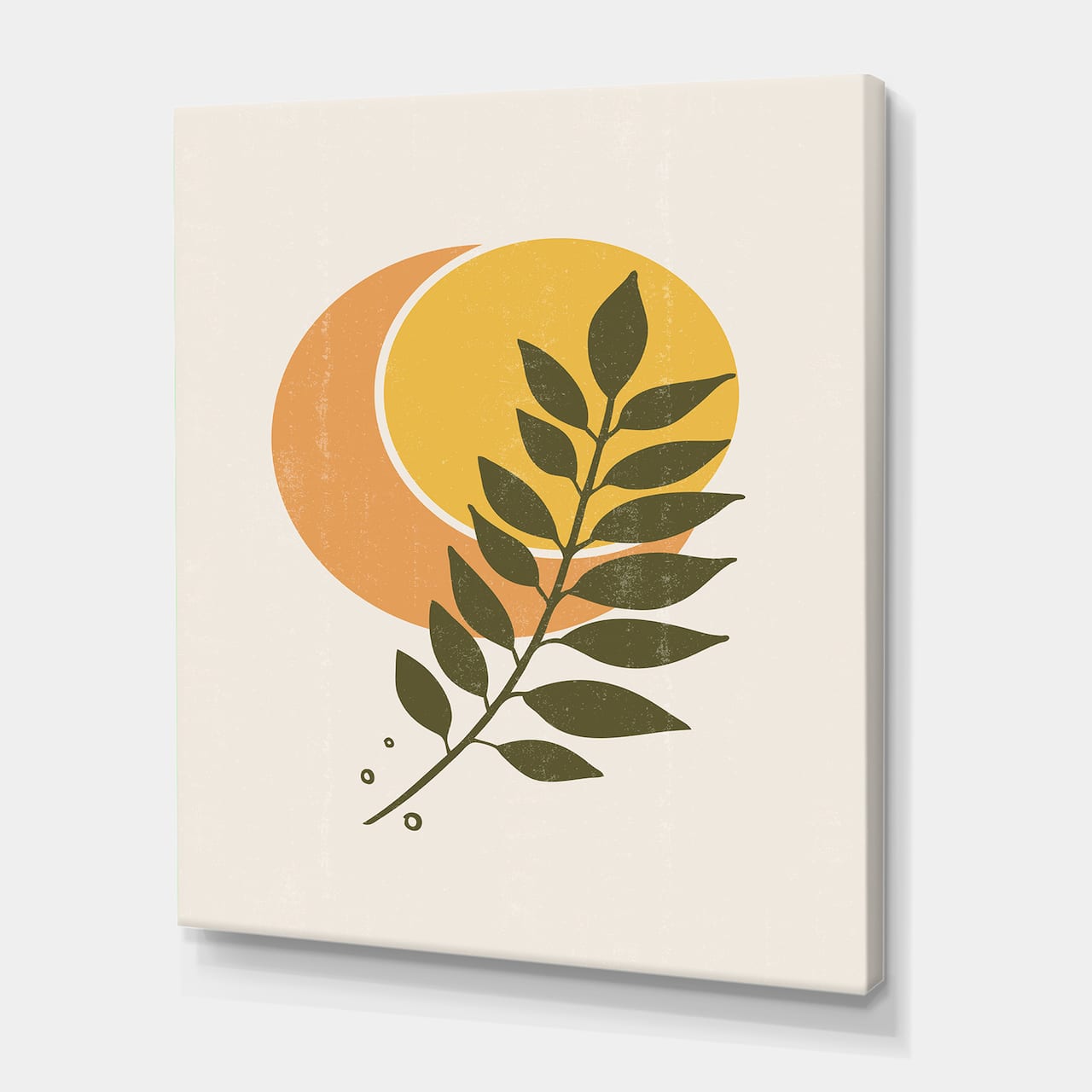 Designart - Abstract Geometrical Sun and Moon With Leaf V - Modern Canvas Wall Art Print